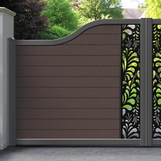 Fusion Petal Curved Top Driveway Gate - Mid Brown - Middle Screen