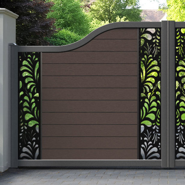 Fusion Petal Curved Top Driveway Gate - Mid Brown - Middle & End Screen