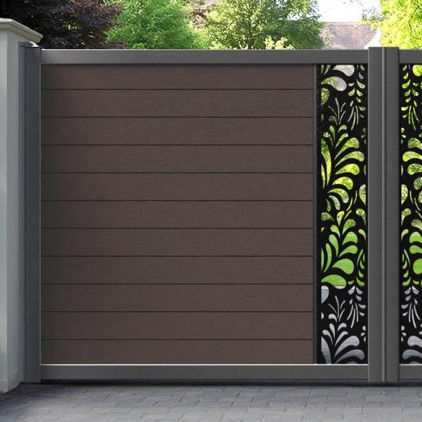 Fusion Petal Straight Top Driveway Gate - Mid Brown - Middle Screen