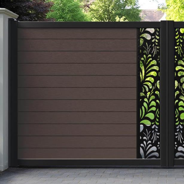 Fusion Petal Straight Top Driveway Gate - Mid Brown - Middle Screen