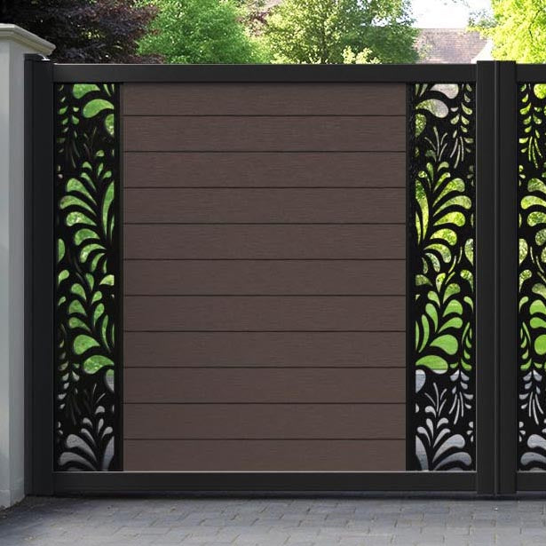 Fusion Petal Straight Top Driveway Gate - Mid Brown - Middle & End Screen