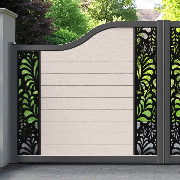 Fusion Petal Curved Top Driveway Gate - Mid Stone - Middle & End Screen