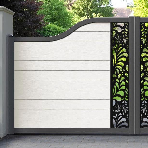 Fusion Petal Curved Top Driveway Gate - Light Stone - Middle Screen