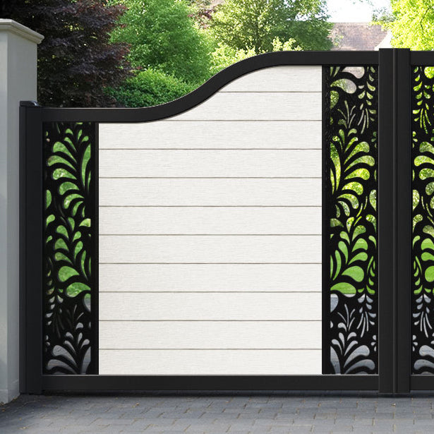 Fusion Petal Curved Top Driveway Gate - Light Stone - Middle & End Screen
