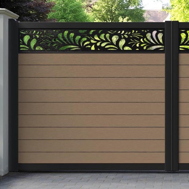 Fusion Petal Straight Top Driveway Gate - Teak - Top Screen