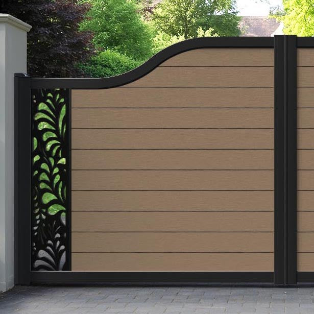 Fusion Petal Curved Top Driveway Gate - Teak - End Screen