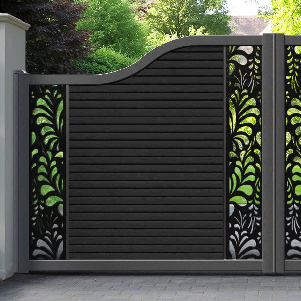 Hudson Petal Curved Top Driveway Gate - Black - Middle & End Screen