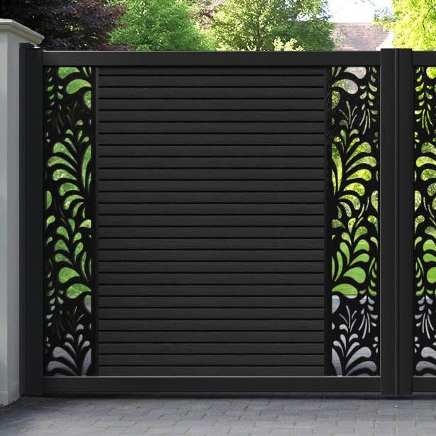 Hudson Petal Straight Top Driveway Gate - Black - Middle & End Screen