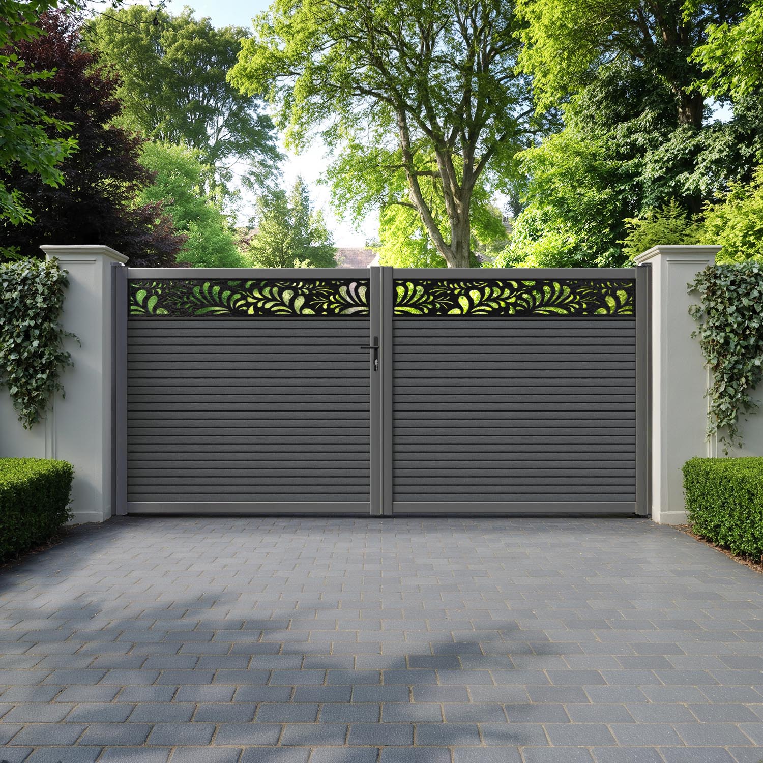 Hudson Petal Straight Top Driveway Gate - Dark Grey - Top Screen