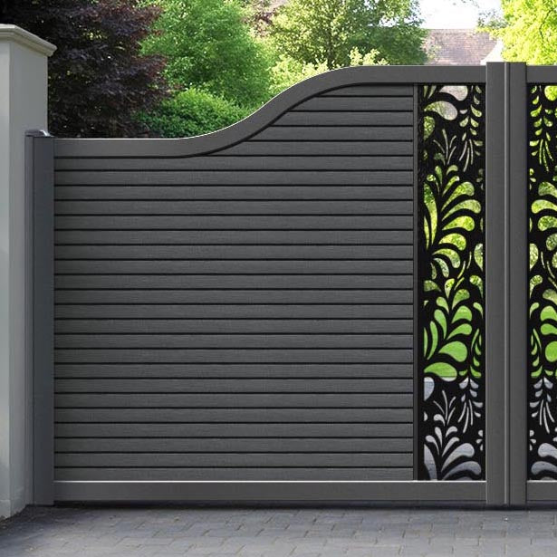 Hudson Petal Curved Top Driveway Gate - Dark Grey - Middle Screen