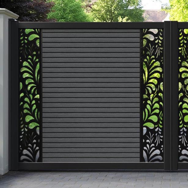 Hudson Petal Straight Top Driveway Gate - Dark Grey - Middle & End Screen
