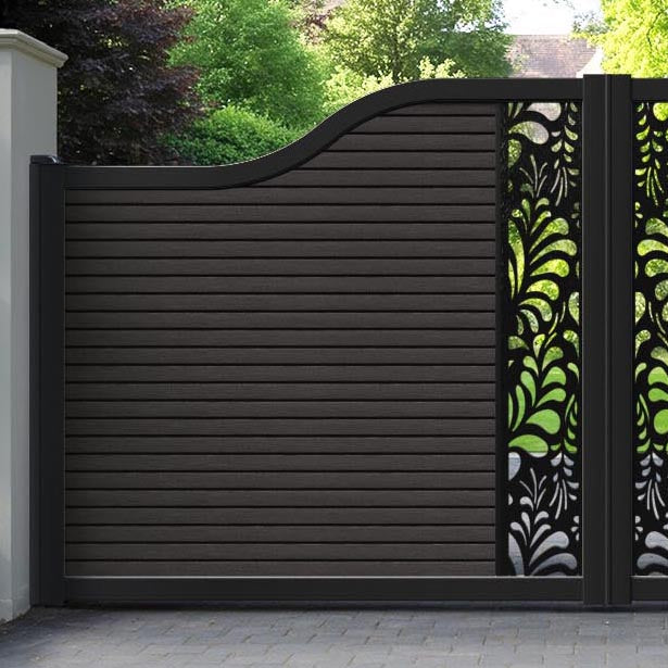 Hudson Petal Curved Top Driveway Gate - Dark Oak - Middle Screen