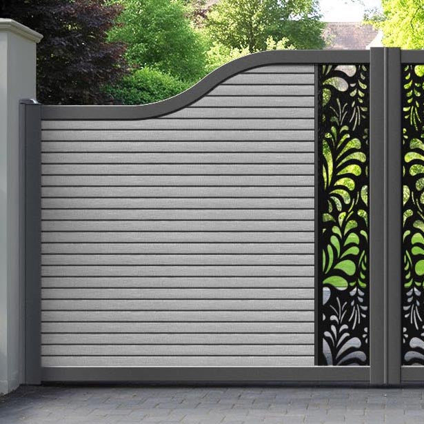 Hudson Petal Curved Top Driveway Gate - Light Grey - Middle Screen