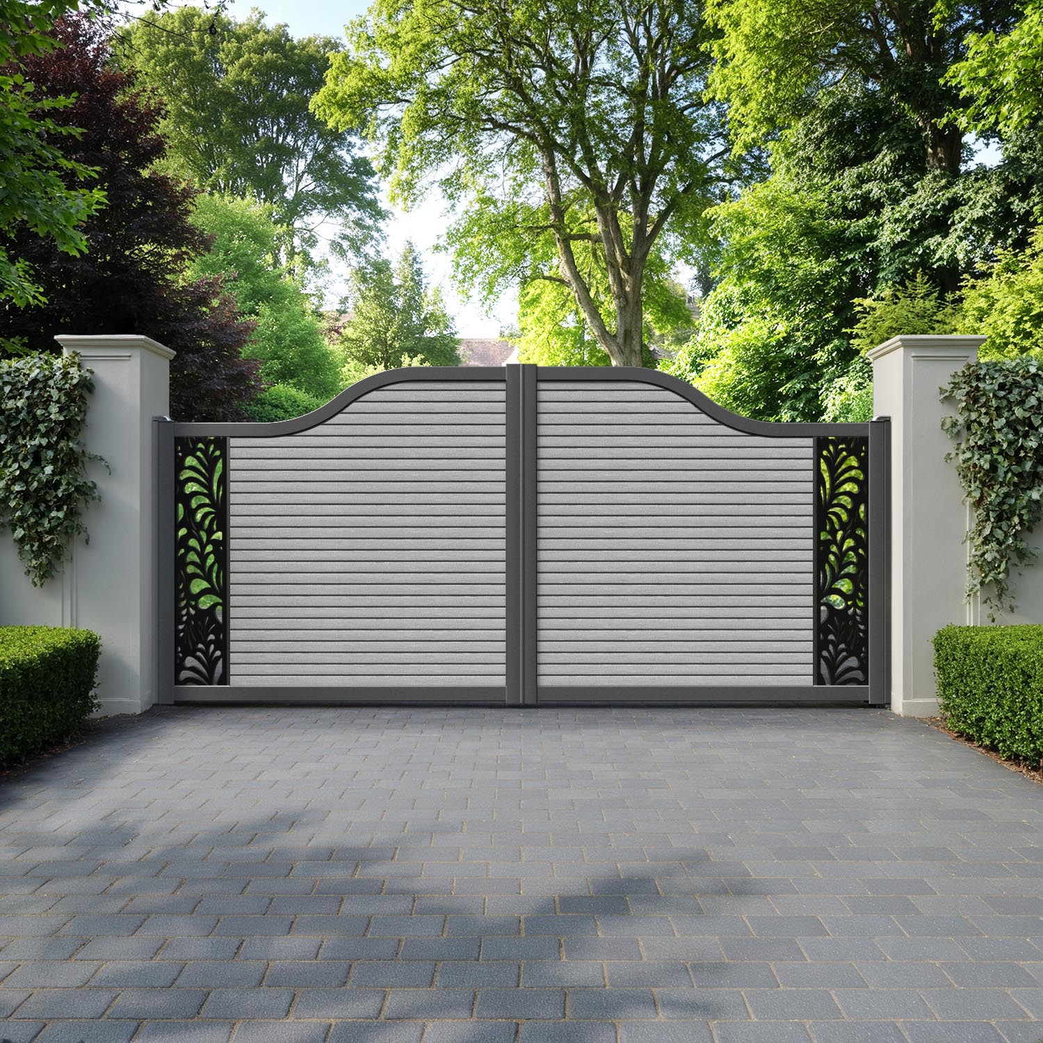 Hudson Petal Curved Top Driveway Gate - Light Grey - End Screen