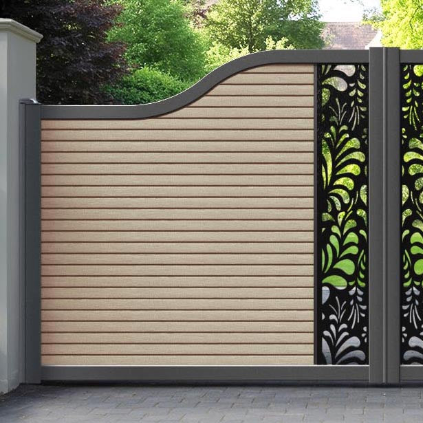 Hudson Petal Curved Top Driveway Gate - Light Oak - Middle Screen