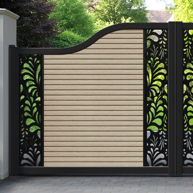 Hudson Petal Curved Top Driveway Gate - Light Oak- Middle & End Screen