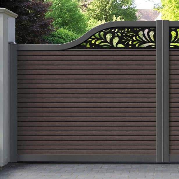 Hudson Petal Curved Top Driveway Gate - Mid Brown - Top Screen