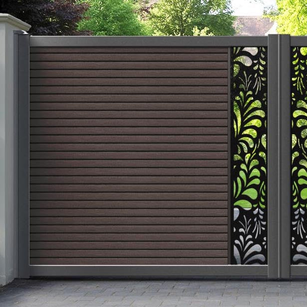 Hudson Petal Straight Top Driveway Gate - Mid Brown - Middle Screen