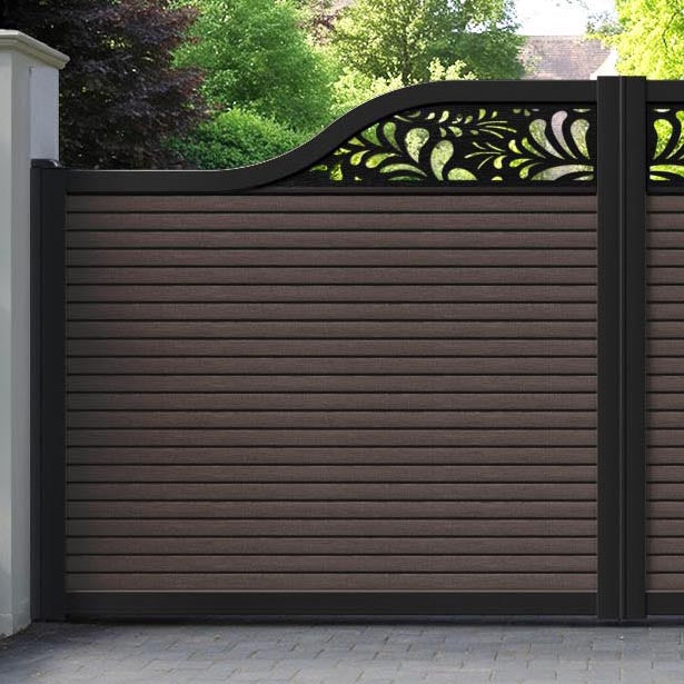 Hudson Petal Curved Top Driveway Gate - Mid Brown - Top Screen