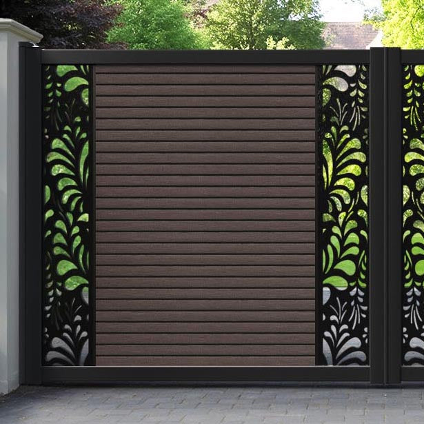 Hudson Petal Straight Top Driveway Gate - Mid Brown - Middle & End Screen