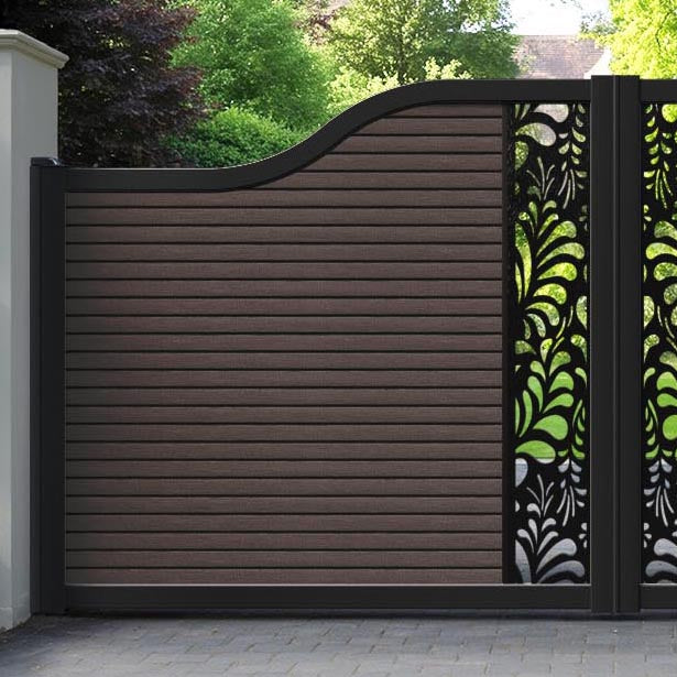 Hudson Petal Curved Top Driveway Gate - Mid Brown - Middle Screen