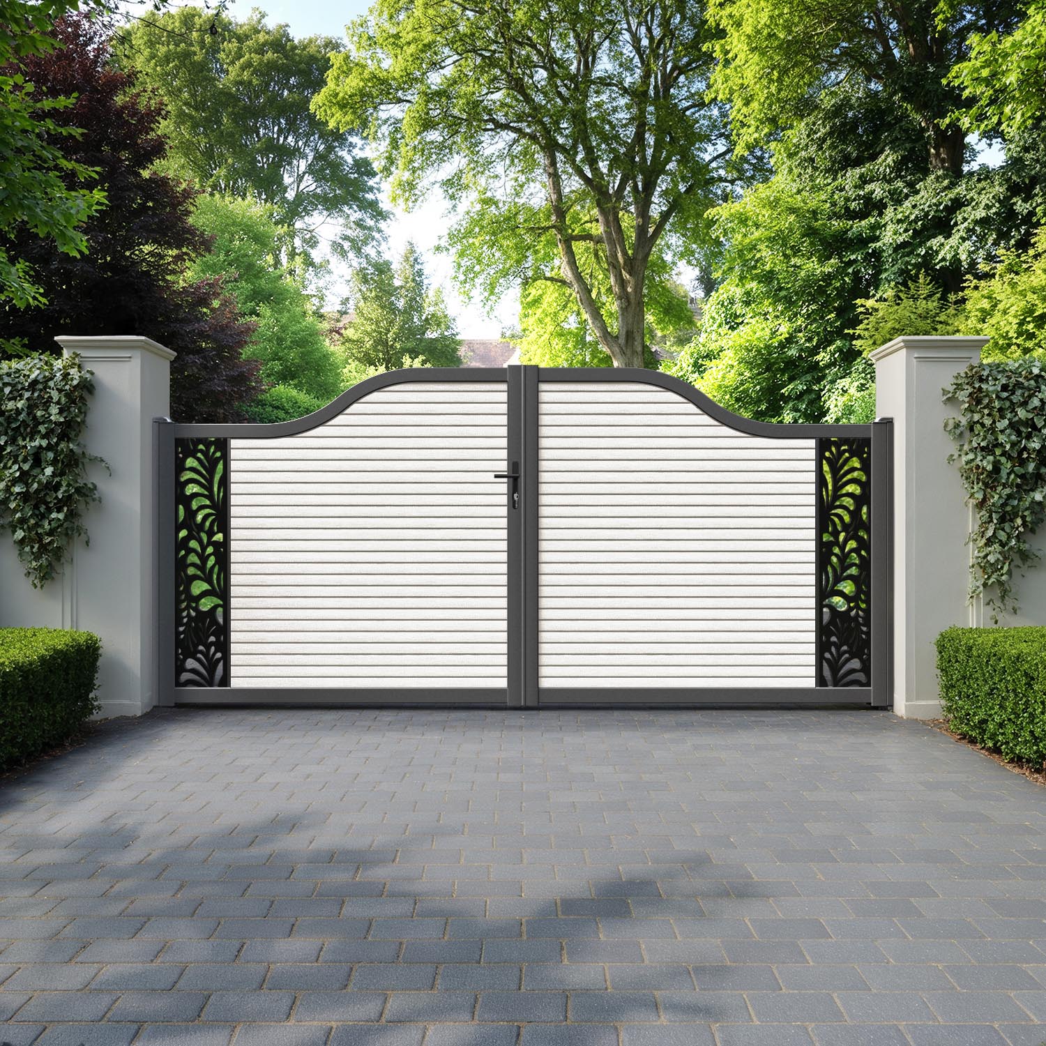 Hudson Petal Curved Top Driveway Gate - Light Stone - End Screen