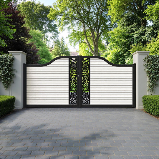 Hudson Petal Curved Top Driveway Gate - Light Stone - Middle Screen