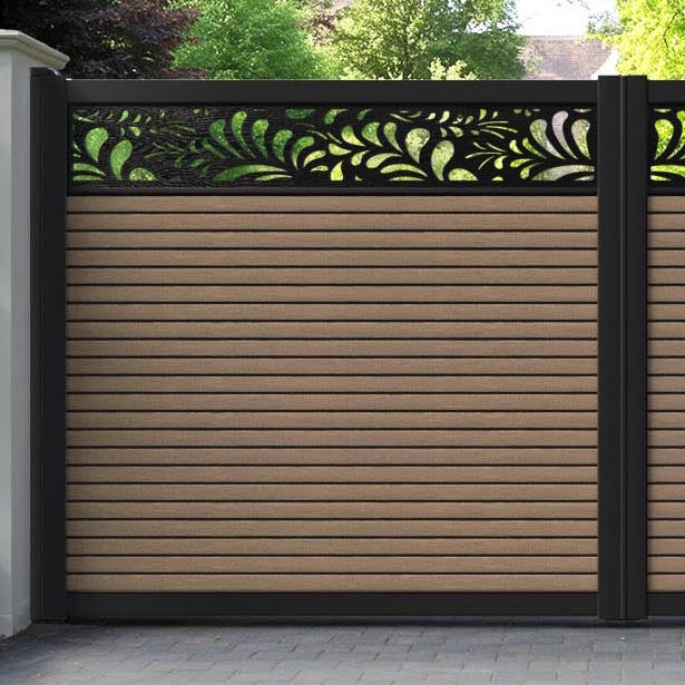 Hudson Petal Straight Top Driveway Gate - Teak - Top Screen
