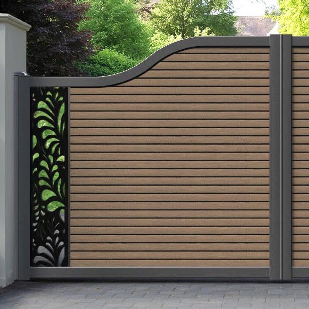 Hudson Petal Curved Top Driveway Gate - Teak - End Screen