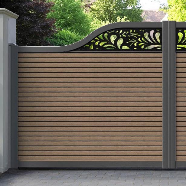 Hudson Petal Curved Top Driveway Gate - Teak - Top Screen