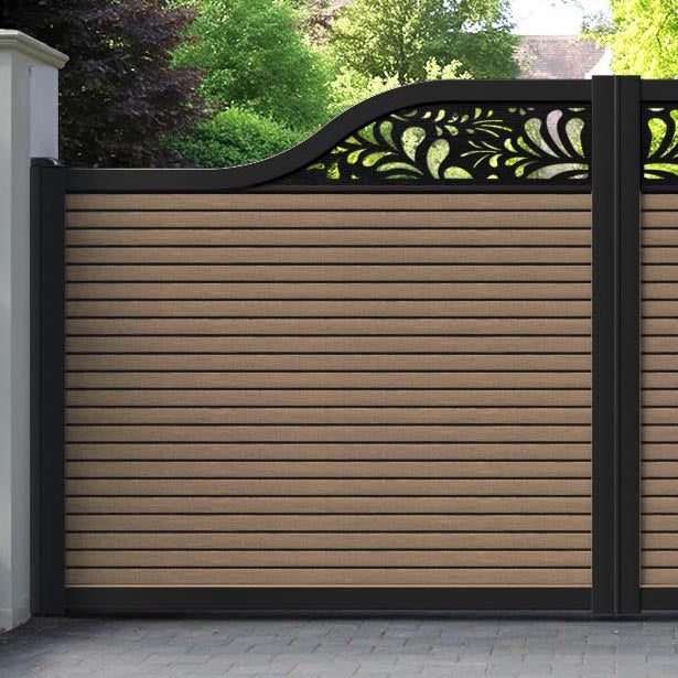 Hudson Petal Curved Top Driveway Gate - Teak - Top Screen
