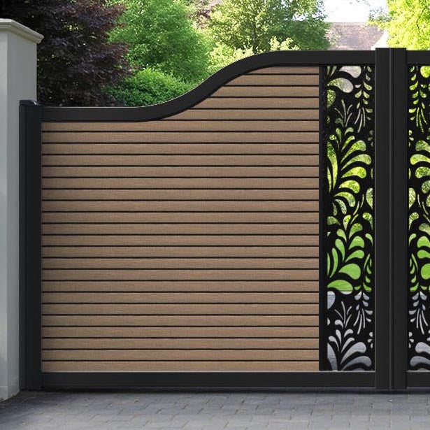 Hudson Petal Curved Top Driveway Gate - Teak - Middle Screen