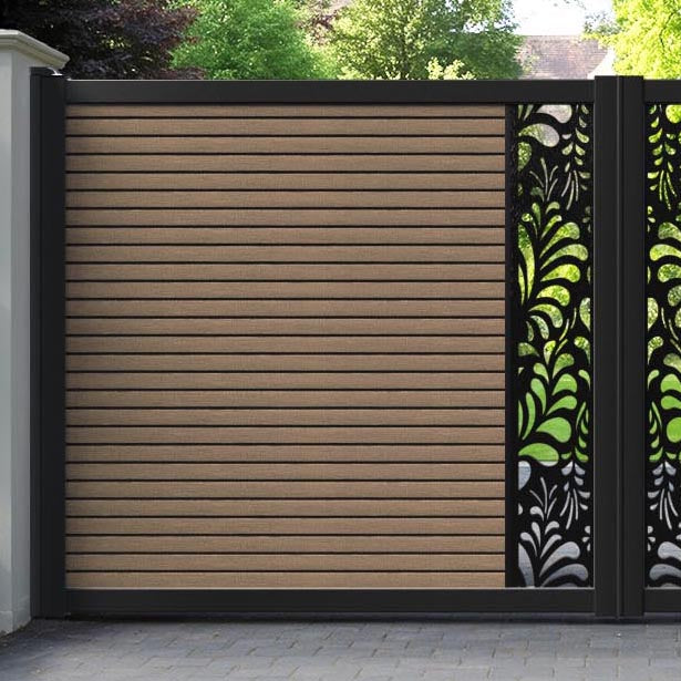 Hudson Petal Straight Top Driveway Gate - Teak - Middle Screen