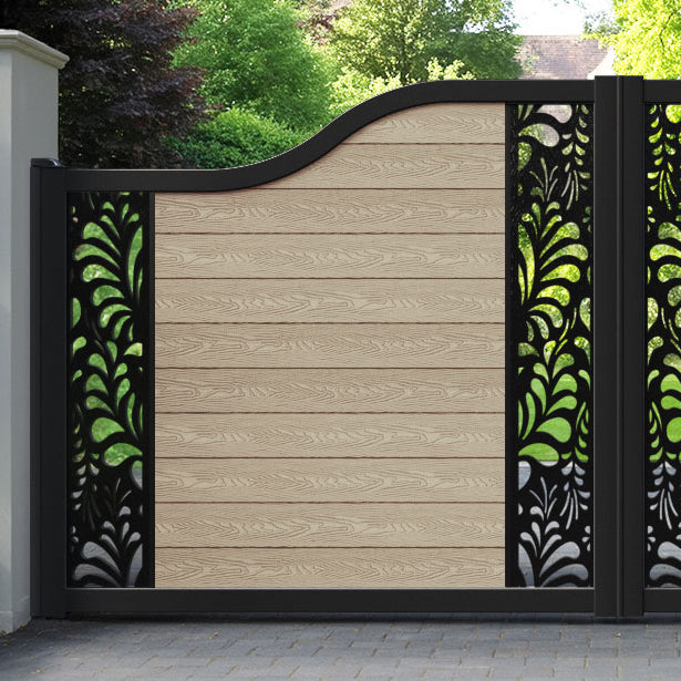 Classic Petal Curved Top Driveway Gate - Light Oak - Middle & End Screen