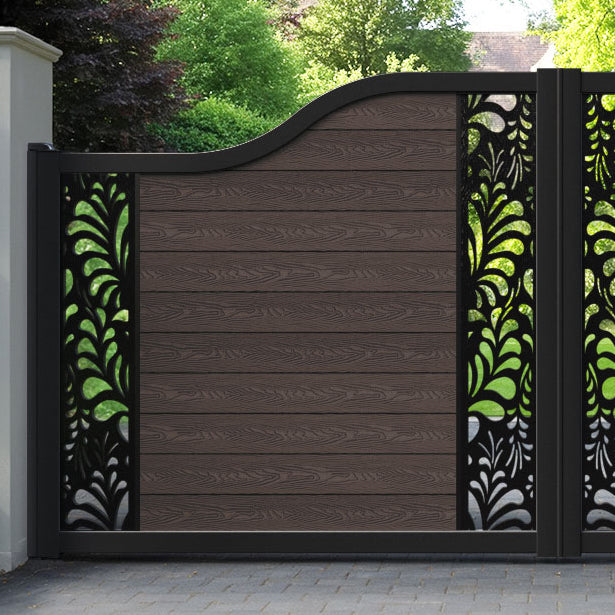 Classic Petal Curved Top Driveway Gate - Mid Brown - Middle & End Screen