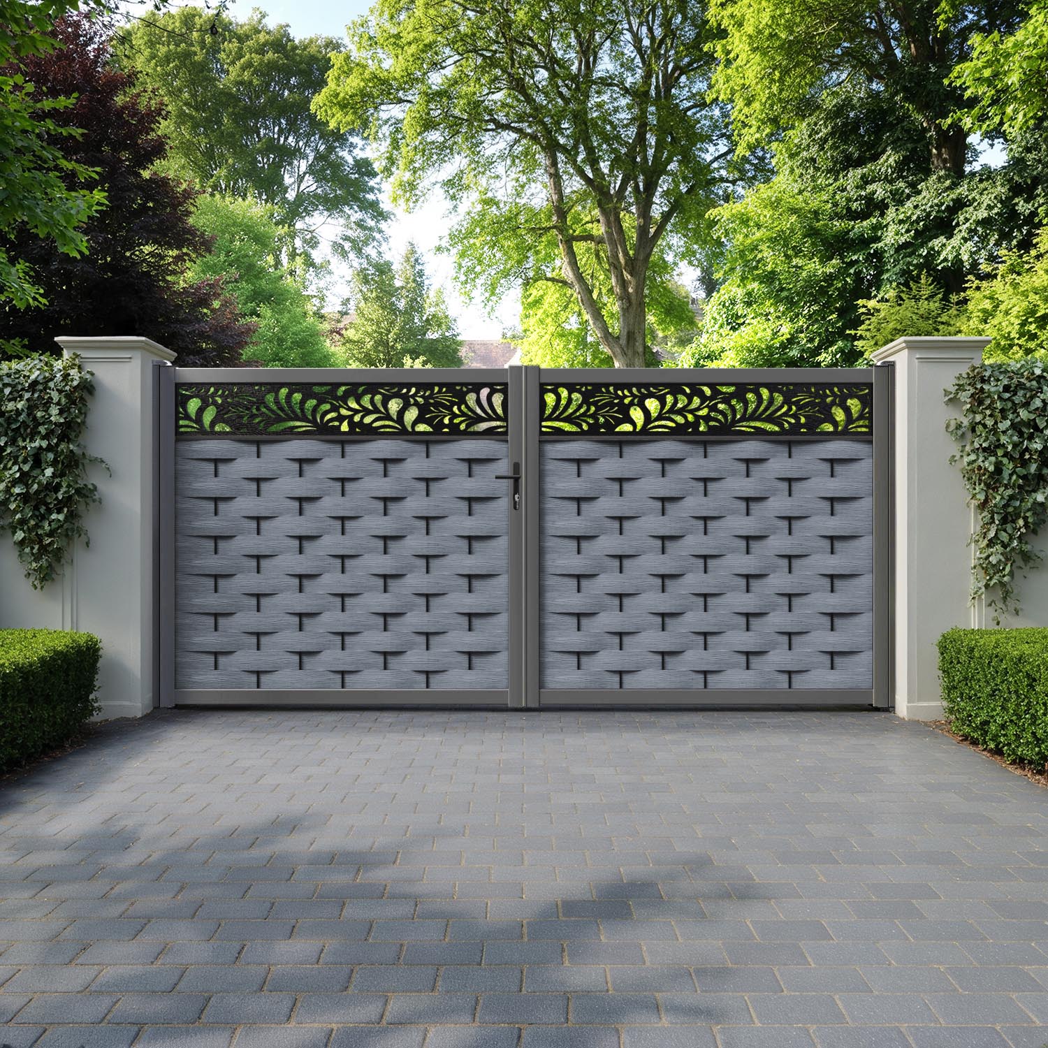 Ripple Petal Straight Top Driveway Gate - Anthracite - Top Screen
