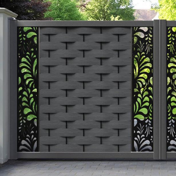 Ripple Petal Straight Top Driveway Gate - Dark Grey - Middle & End Screen