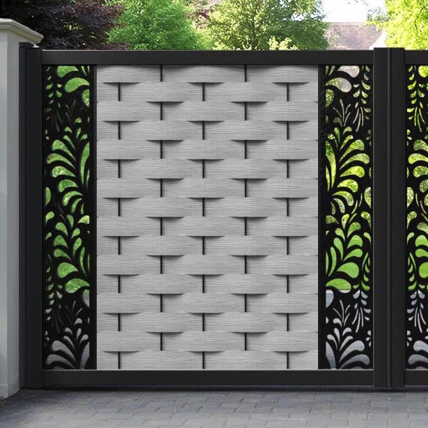 Ripple Petal Straight Top Driveway Gate - Light Grey - Middle & End Screen