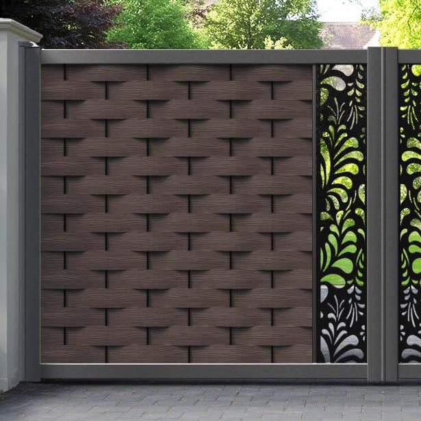 Ripple Petal Straight Top Driveway Gate - Mid Brown - Middle Screen