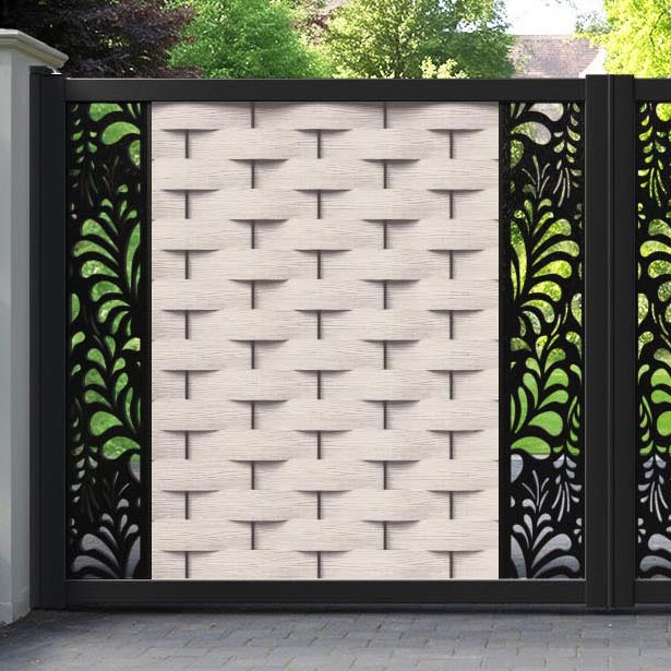 Ripple Petal Straight Top Driveway Gate - Mid Stone - Middle & End Screen