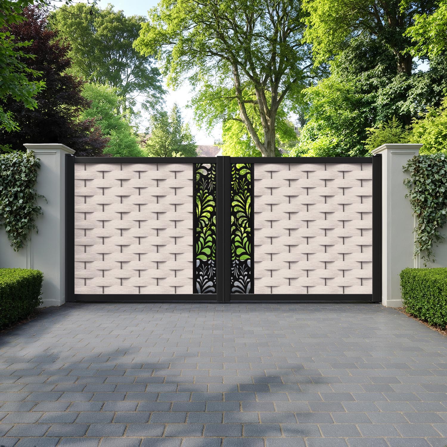 Ripple Petal Straight Top Driveway Gate - Mid Stone - Middle Screen