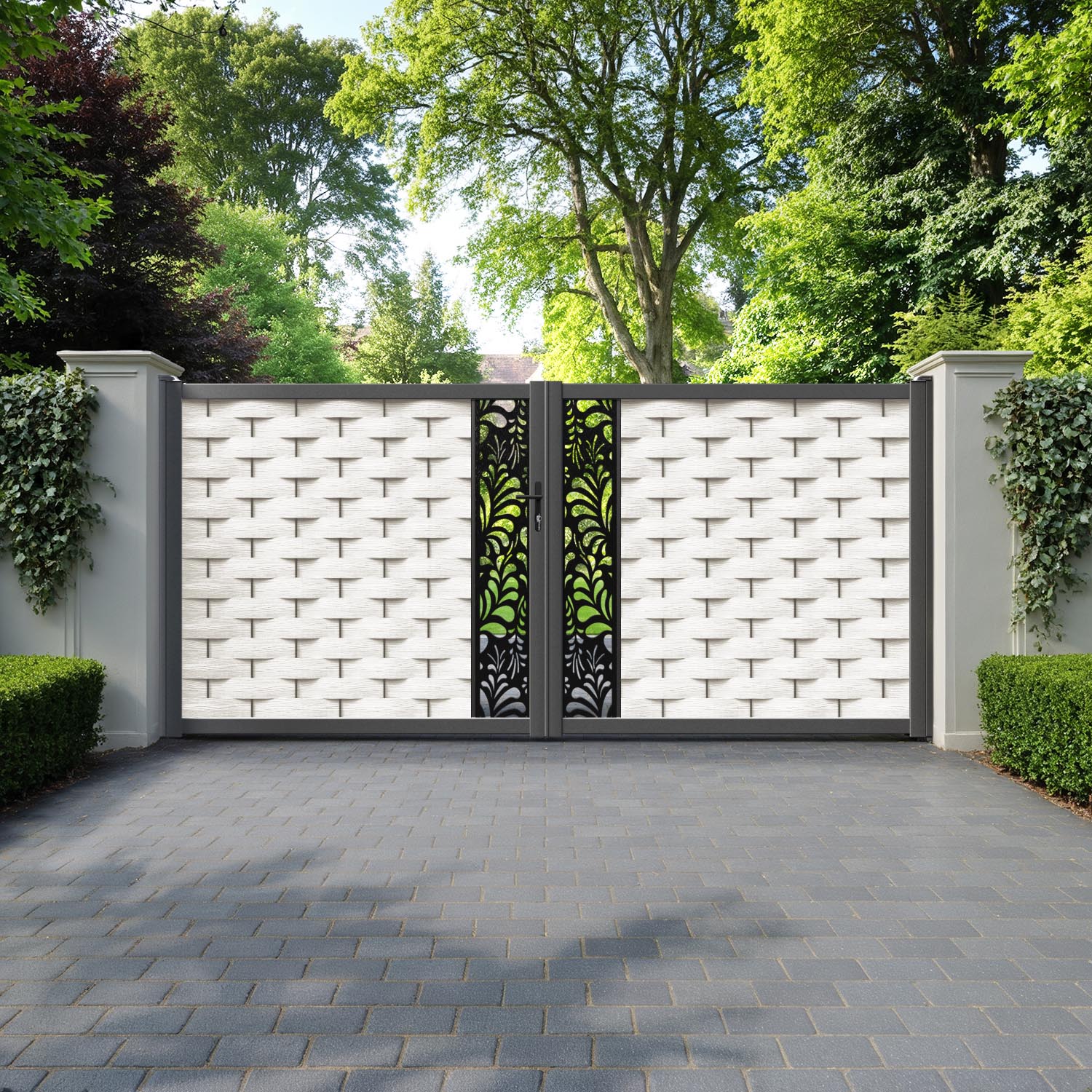 Ripple Petal Straight Top Driveway Gate - Light Stone - Middle Screen
