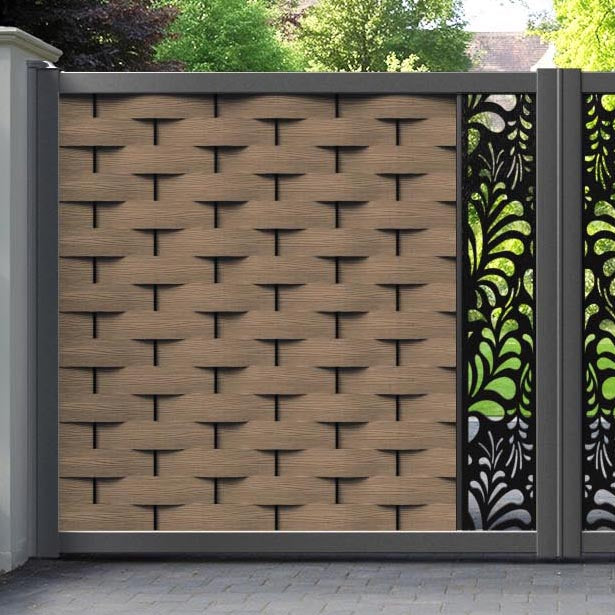 Ripple Petal Straight Top Driveway Gate - Teak - Middle Screen