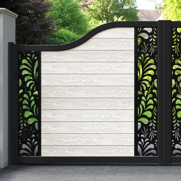 Classic Petal Curved Top Driveway Gate - Light Stone - Middle & End Screen