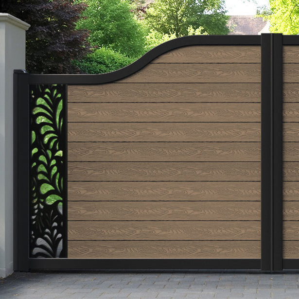 Classic Petal Curved Top Driveway Gate - Teak - End Screen