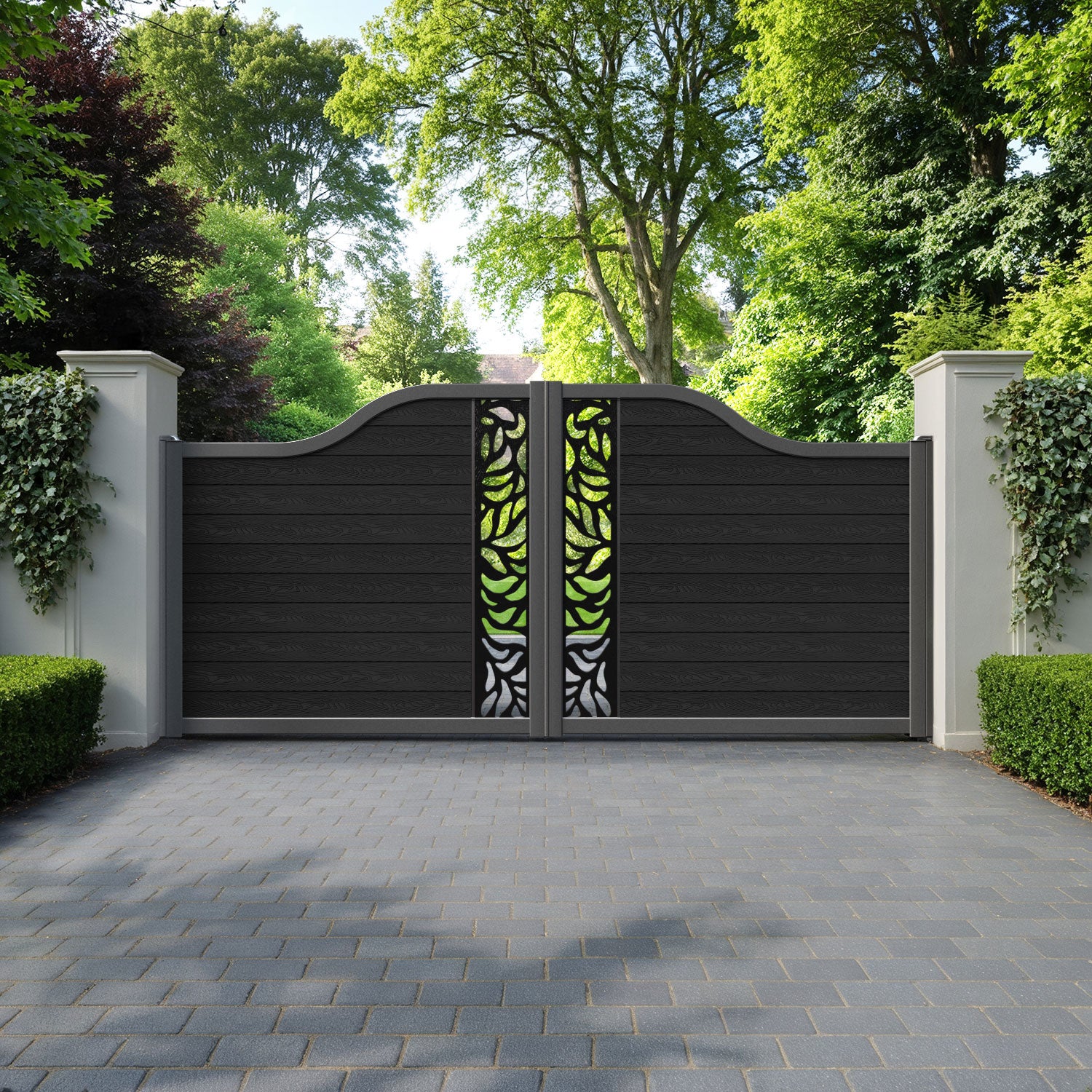 Classic Plume Curved Top Driveway Gate - Black - Middle Screen