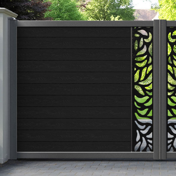 Classic Plume Straight Top Driveway Gate - Black - Middle Screen