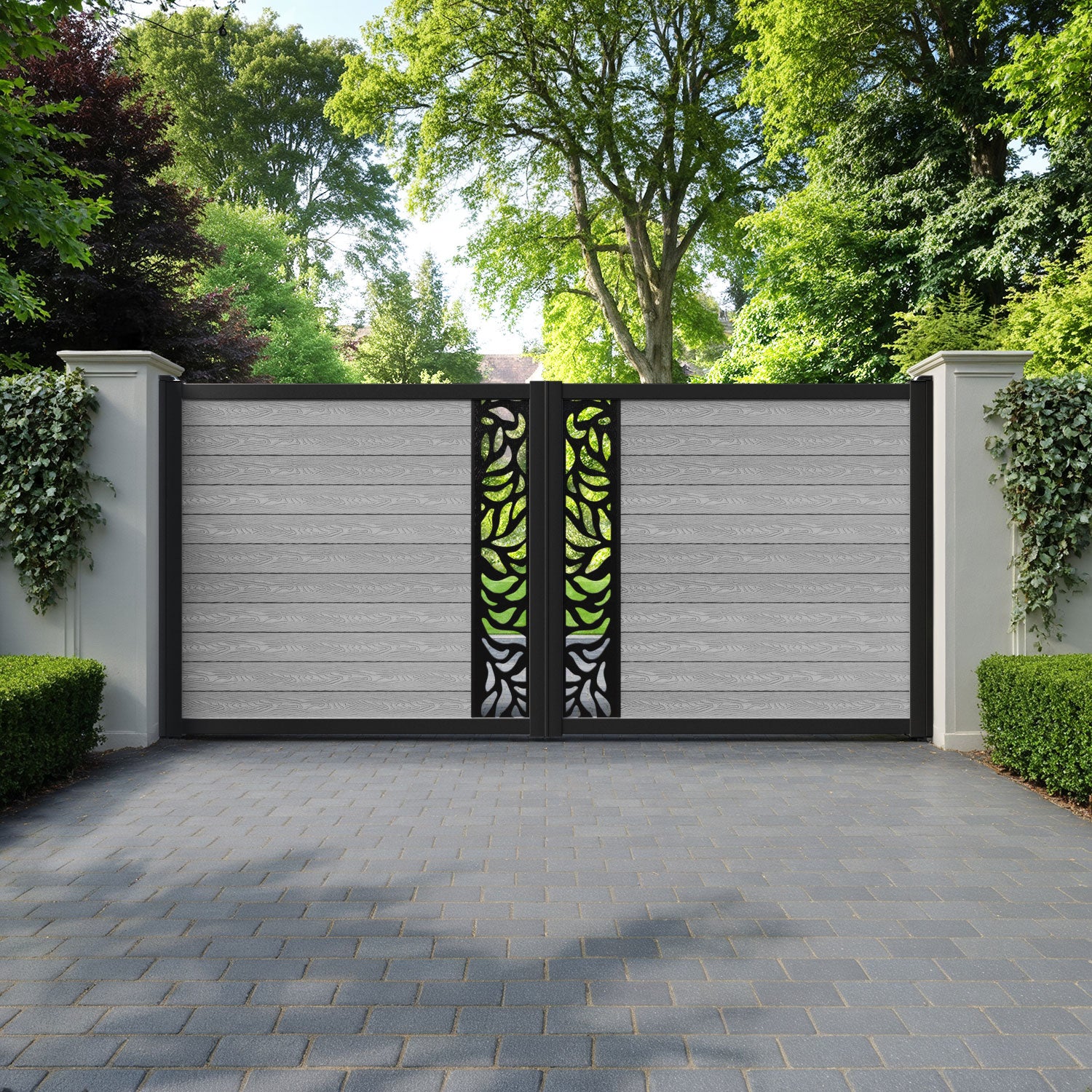 Classic Plume Straight Top Driveway Gate - Light Grey - Middle Screen