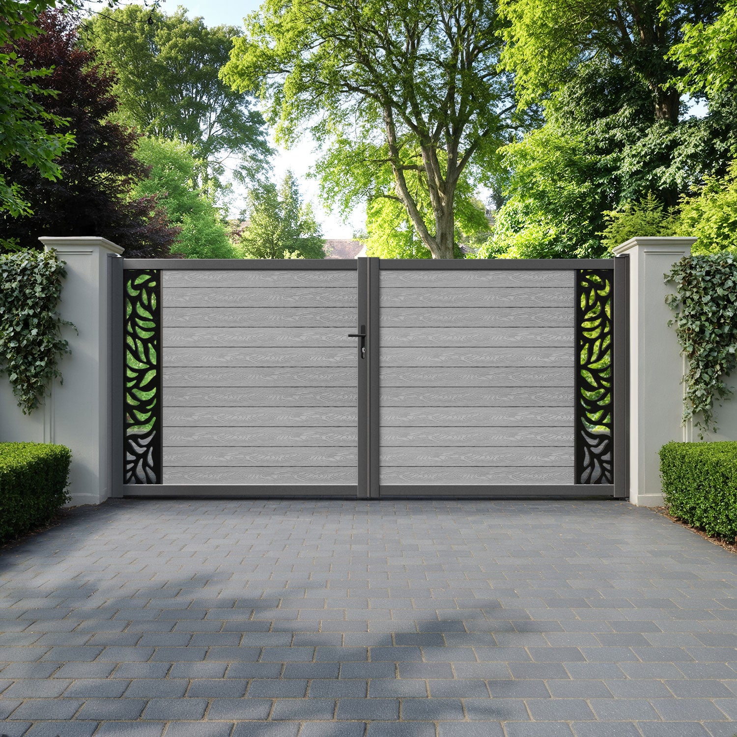 Classic Plume Straight Top Driveway Gate - Light Grey - End Screen
