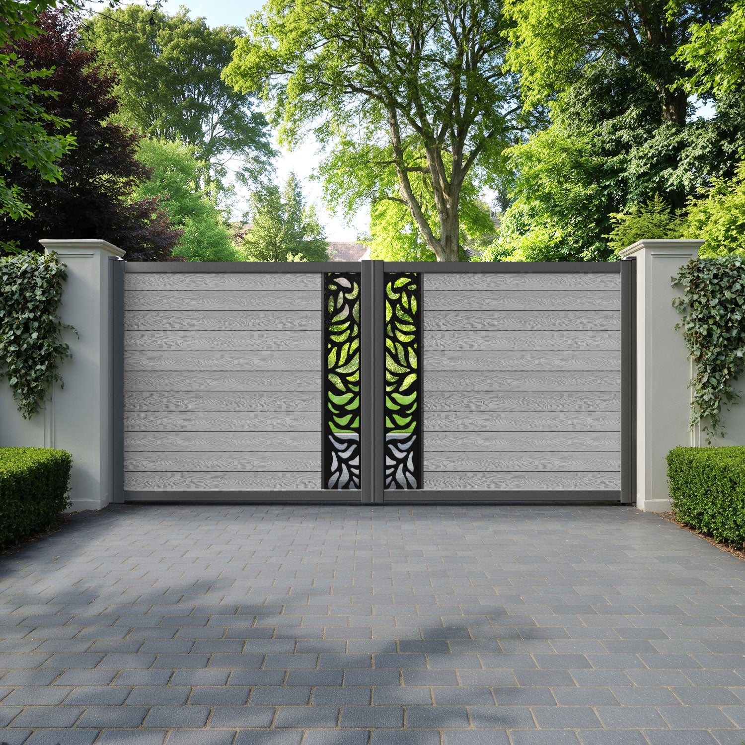 Classic Plume Straight Top Driveway Gate - Light Grey - Middle Screen